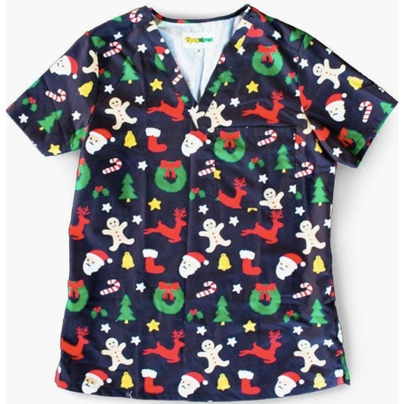 NWT Tipsy Elves Women's Cookie Cutter Scrub Top - Picture 1 of 2